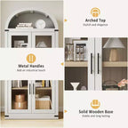 Estantería de madera alta de 181.3 cm con puertas y arco, estilo rústico, para sala de estar, cocina, oficina (Blanco)