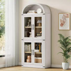 Estantería de madera alta de 181.3 cm con puertas y arco, estilo rústico, para sala de estar, cocina, oficina (Blanco)