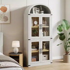 Estantería de madera alta de 181.3 cm con puertas y arco, estilo rústico, para sala de estar, cocina, oficina (Blanco)