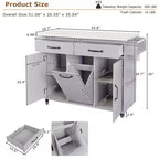Isla de cocina blanca con carrito de cocina con ruedas, almacenaje para cubo de basura, hoja desplegable y estante ajustable