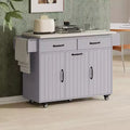 Isla de cocina blanca con carrito de cocina con ruedas, almacenaje para cubo de basura, hoja desplegable y estante ajustable