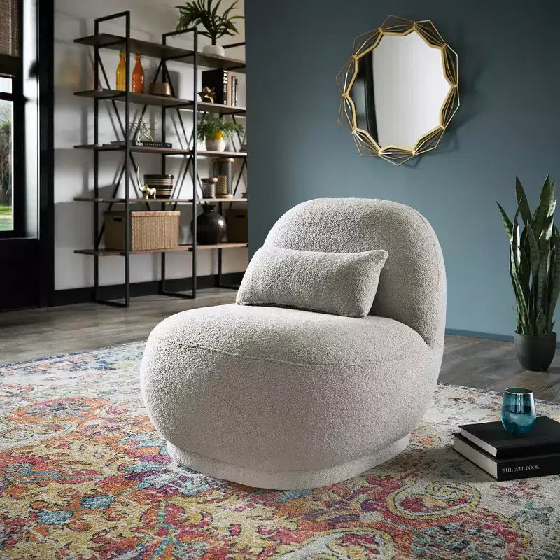 Sillón auxiliar Morro Boucle sin brazos, estructura de madera de acacia, contemporáneo