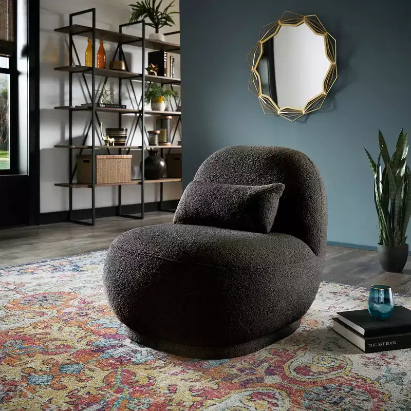 Sillón auxiliar Morro Boucle sin brazos, estructura de madera de acacia, contemporáneo