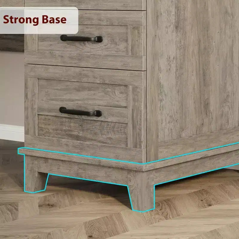 Escritorio ejecutivo de 53.5" con 4 cajones, escritorio de oficina en casa de madera con archivador, escritorio de computadora de estilo rústico para estudio, gris