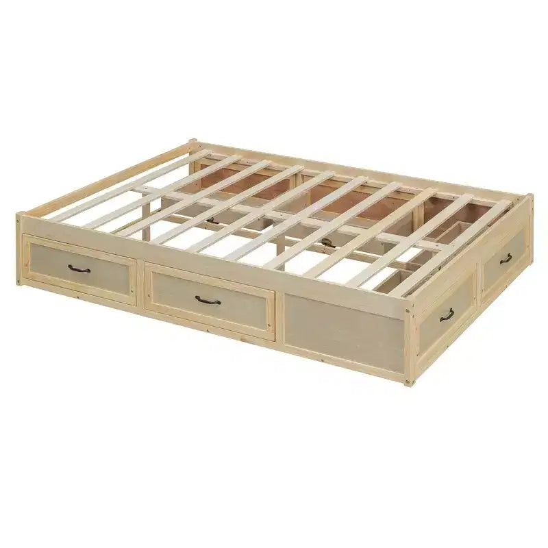 Cama Plataforma Matrimonial con 6 Cajones de Almacenamiento, Sin Cabecero, Capacidad 158 kg