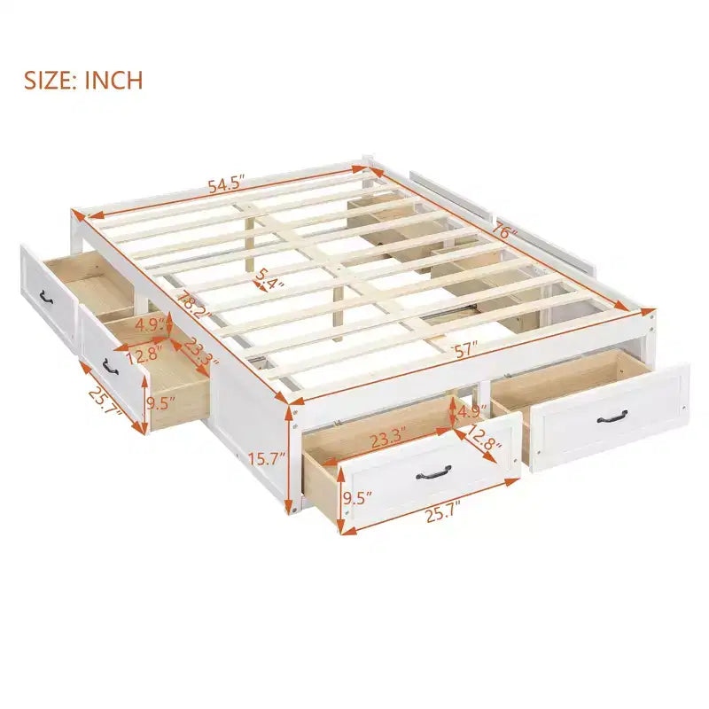 Cama Plataforma Matrimonial con 6 Cajones de Almacenamiento, Sin Cabecero, Capacidad 158 kg