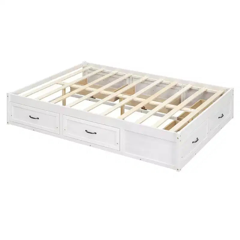 Cama Plataforma Matrimonial con 6 Cajones de Almacenamiento, Sin Cabecero, Capacidad 158 kg