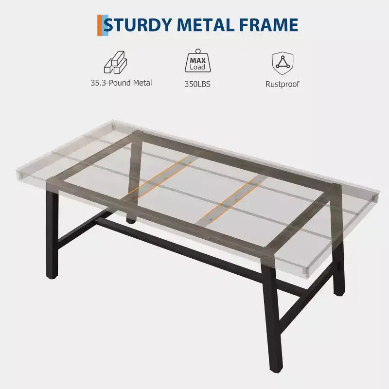 70.87 Mesa de cocina larga de madera con estructura de metal resistente y acabado de pera para cenas, cocina, comedor