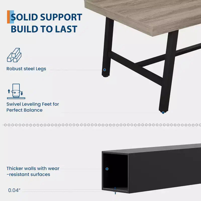 70.87 Mesa de cocina larga de madera con estructura de metal resistente y acabado de pera para cenas, cocina, comedor