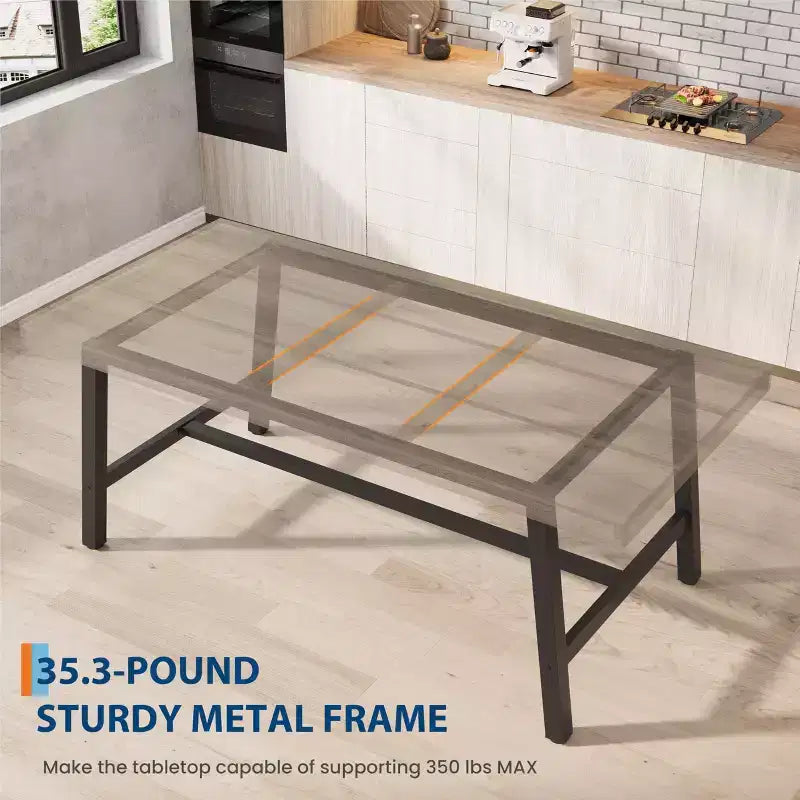 70.87 Mesa de cocina larga de madera con estructura de metal resistente y acabado de pera para cenas, cocina, comedor