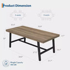 70.87 Mesa de cocina larga de madera con estructura de metal resistente y acabado de pera para cenas, cocina, comedor