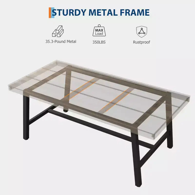 70.87 Mesa de cocina larga de madera con estructura de metal resistente y acabado de pera para cenas, cocina, comedor