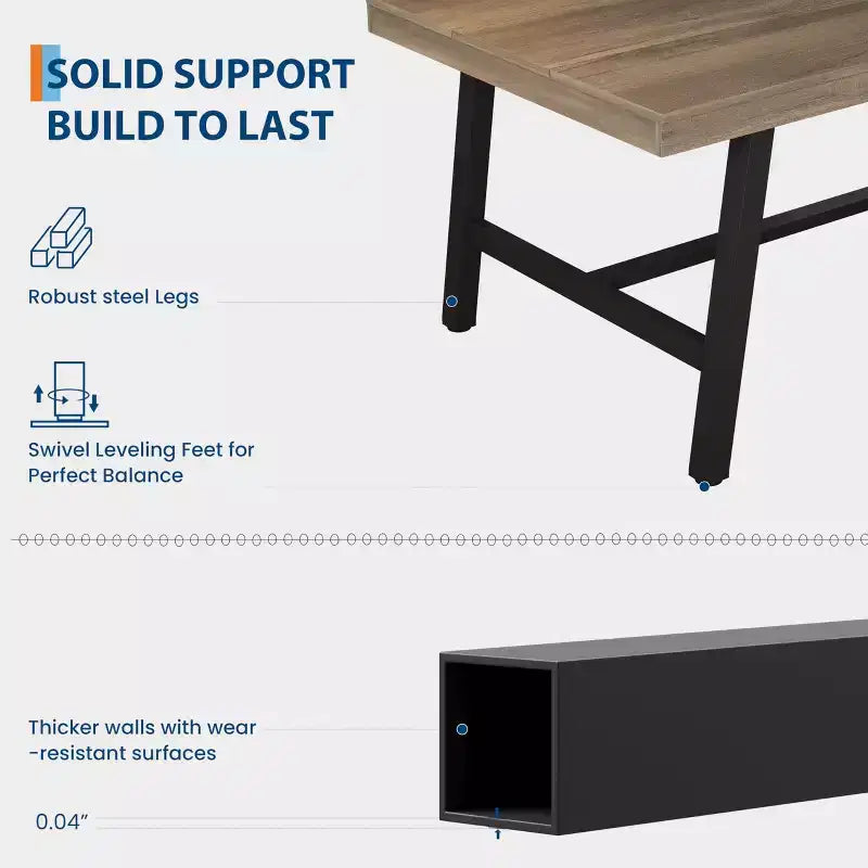70.87 Mesa de cocina larga de madera con estructura de metal resistente y acabado de pera para cenas, cocina, comedor