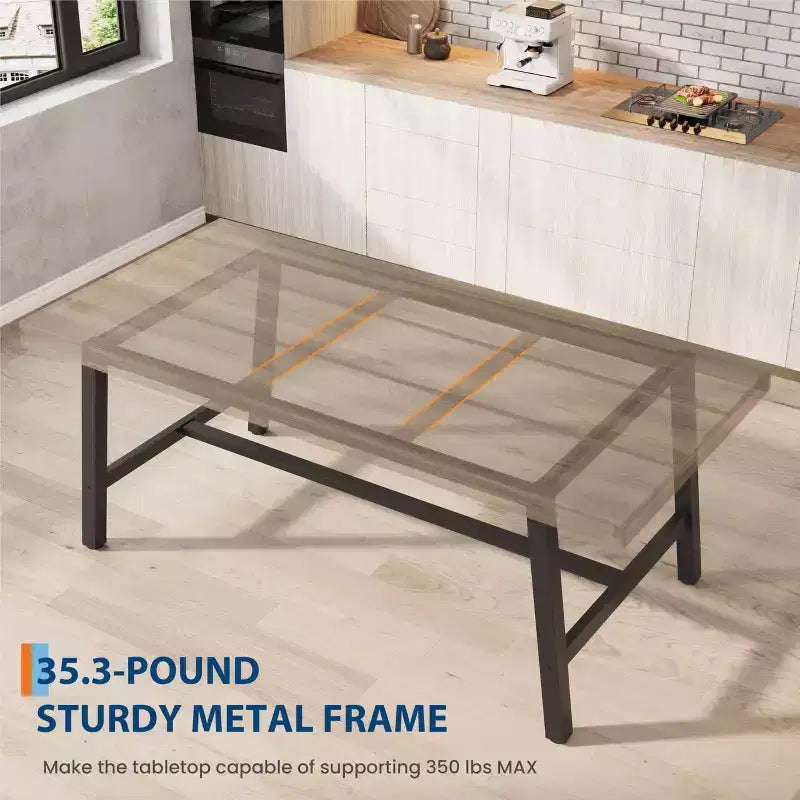 70.87 Mesa de cocina larga de madera con estructura de metal resistente y acabado de pera para cenas, cocina, comedor