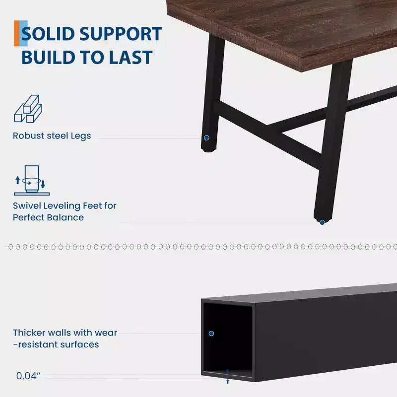 70.87 Mesa de cocina larga de madera con estructura de metal resistente y acabado de pera para cenas, cocina, comedor