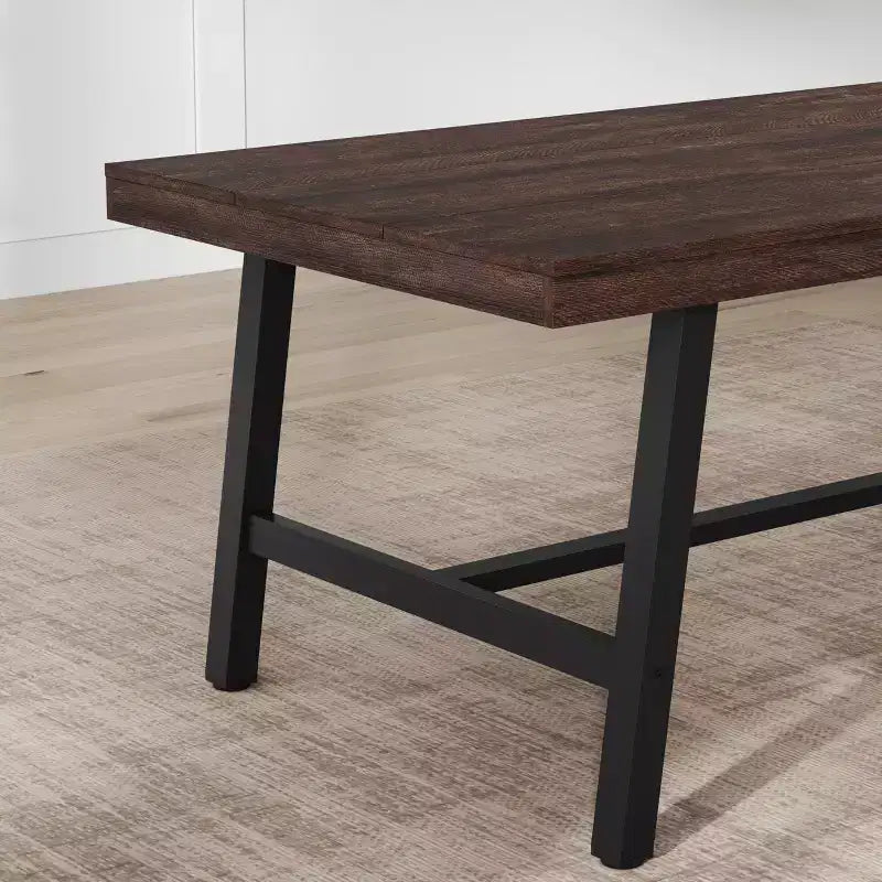 70.87 Mesa de cocina larga de madera con estructura de metal resistente y acabado de pera para cenas, cocina, comedor
