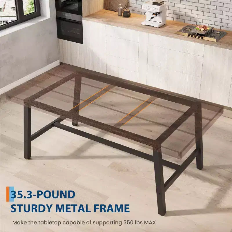 70.87 Mesa de cocina larga de madera con estructura de metal resistente y acabado de pera para cenas, cocina, comedor
