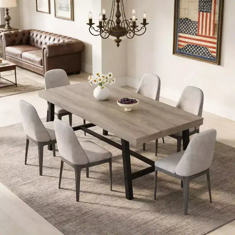70.87 Mesa de cocina larga de madera con estructura de metal resistente y acabado de pera para cenas, cocina, comedor