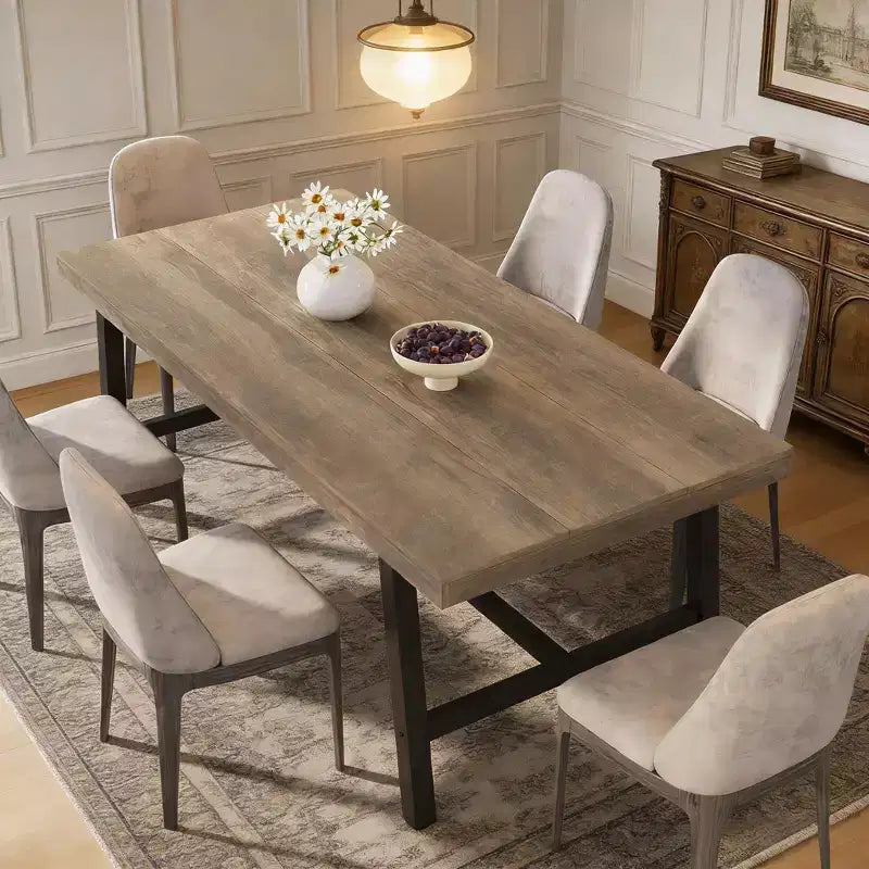 70.87 Mesa de cocina larga de madera con estructura de metal resistente y acabado de pera para cenas, cocina, comedor