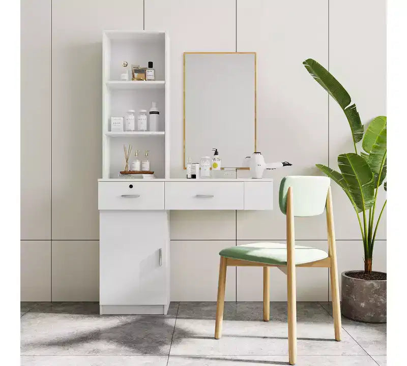Tocador moderno minimalista de 39" con 2 cajones y gabinete, blanco