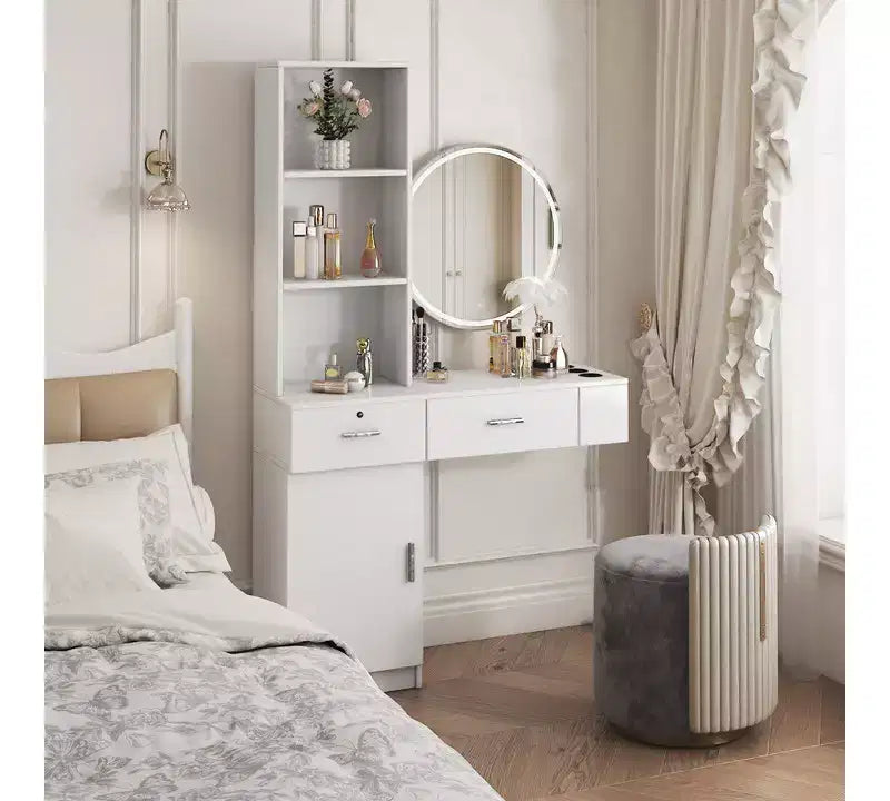 Tocador moderno minimalista de 39" con 2 cajones y gabinete, blanco
