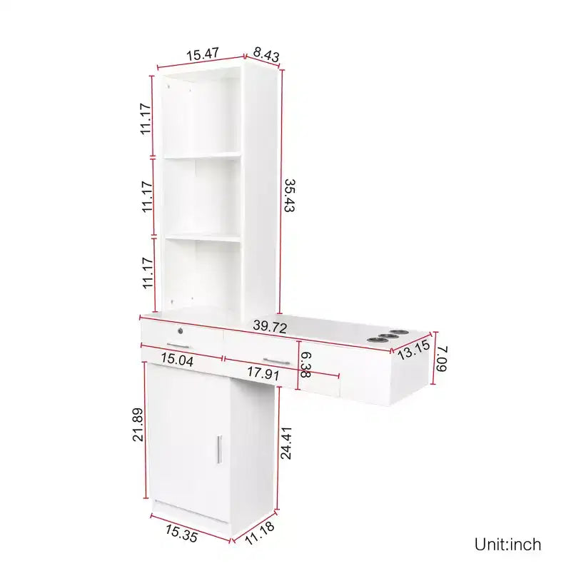 Tocador moderno minimalista de 39" con 2 cajones y gabinete, blanco