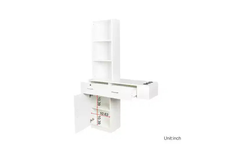 Tocador moderno minimalista de 39" con 2 cajones y gabinete, blanco