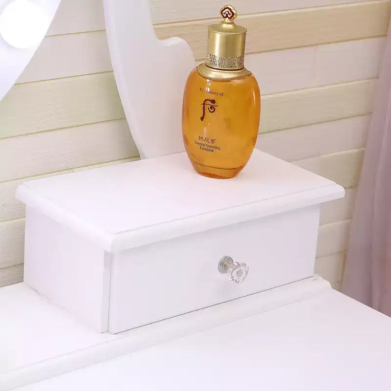 Tocador moderno con espejo ovalado, iluminación regulable en 3 niveles, 5 cajones de gran capacidad, con taburete acolchado, escritorio de maquillaje para dormitorio