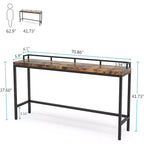 Mesa de sofá consola estrecha extralarga de 70.9", mesa de pasillo rústica industrial, marrón
