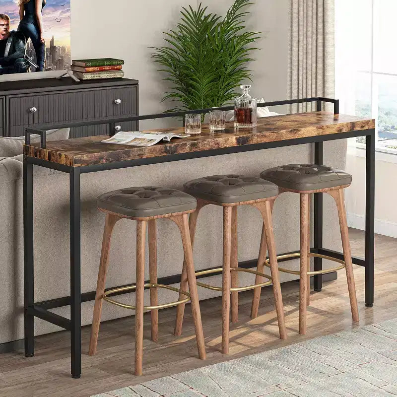 Mesa de sofá consola estrecha extralarga de 70.9", mesa de pasillo rústica industrial, marrón