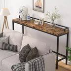 Mesa de sofá consola estrecha extralarga de 70.9", mesa de pasillo rústica industrial, marrón
