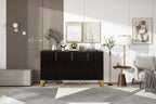 JVNOXK Modern four-door sideboard with metal handles and legs, adjustable shelves, kitchen cabinet with storage space, suitable for kitchens, black