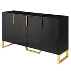 Aparador moderno de 60" con 4 puertas, tiradores dorados, estantes ajustables y superficie con aspecto de mármol, color negro
