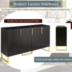 Aparador moderno de 60" con 4 puertas, tiradores dorados, estantes ajustables y superficie con aspecto de mármol, color negro