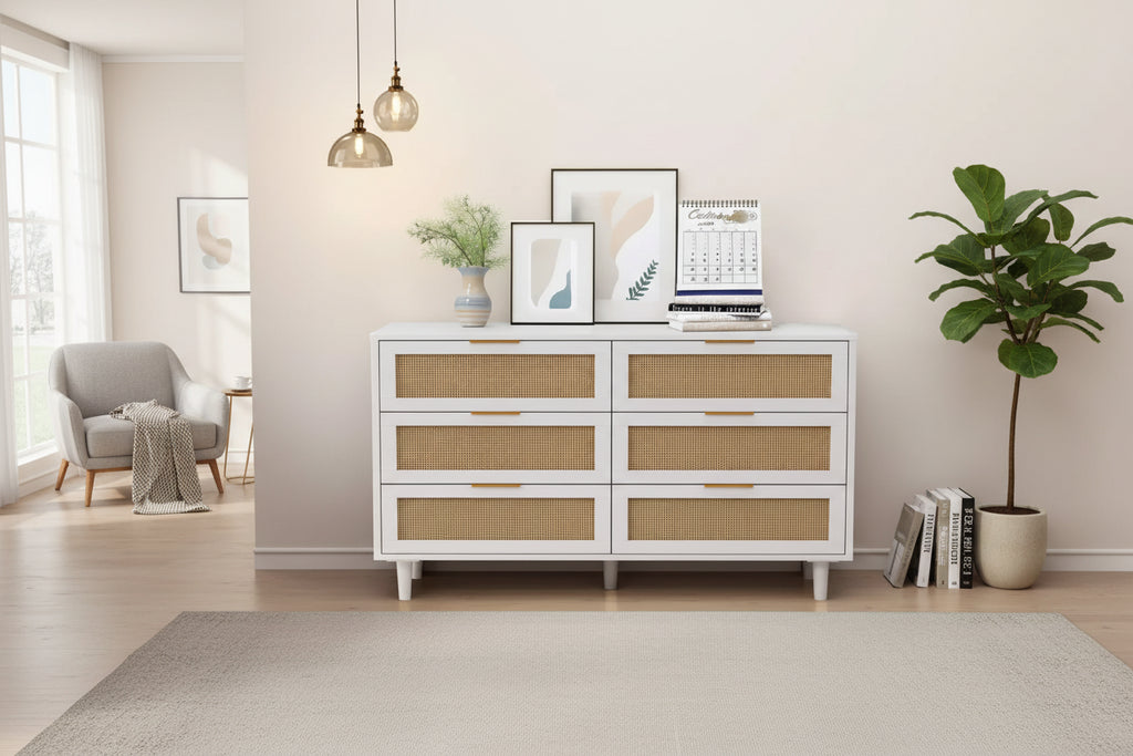 JVNOXK 51.186-Drawers Rattan Storage Cabinet Rattan Drawer,for Bedroom,Living Room,White
