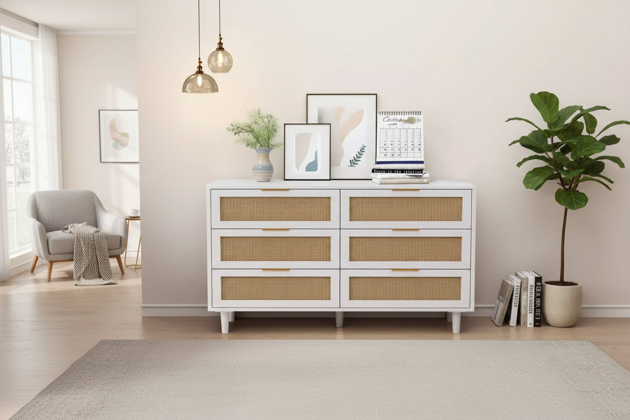 JVNOXK 51.186-Drawers Rattan Storage Cabinet Rattan Drawer,for Bedroom,Living Room,White