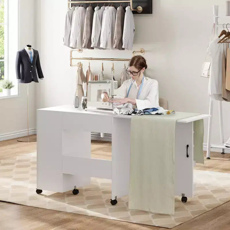 Mesa plegable para máquina de coser, escritorio lateral con ruedas para máquina de coser, estación de manualidades con ruedas con bloqueo para el hogar, dormitorio, espacios pequeños