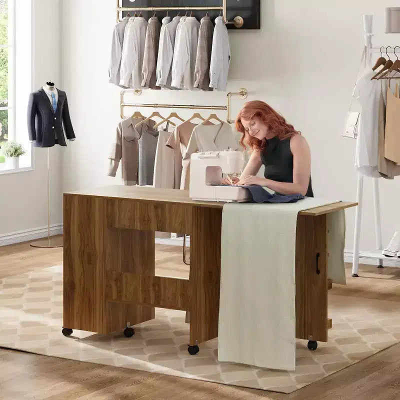 Mesa plegable para máquina de coser, escritorio lateral con ruedas para máquina de coser, estación de manualidades con ruedas con bloqueo para el hogar, dormitorio, espacios pequeños