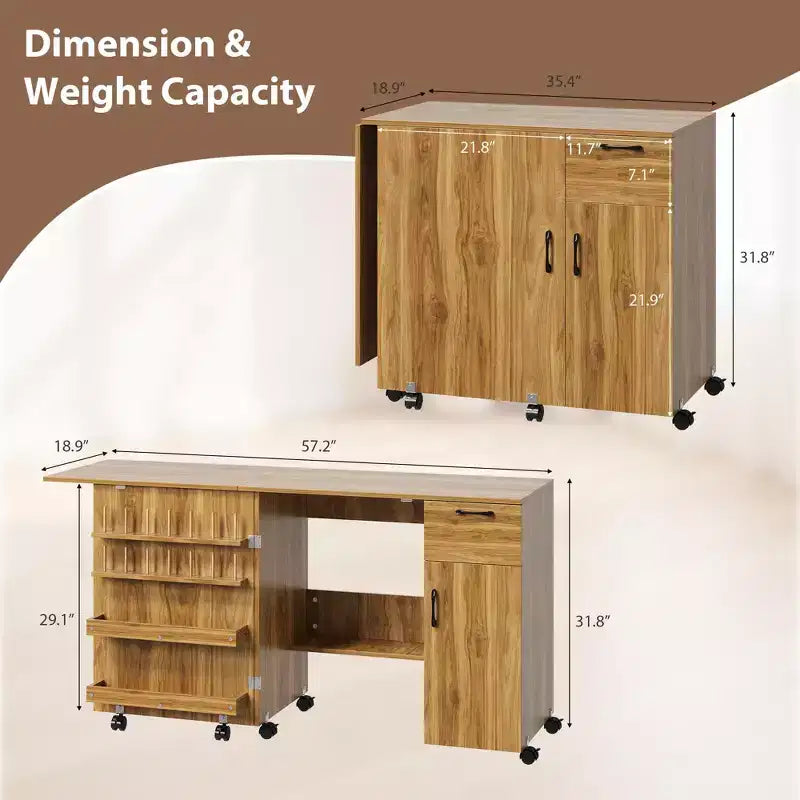 Mesa plegable para máquina de coser, escritorio lateral con ruedas para máquina de coser, estación de manualidades con ruedas con bloqueo para el hogar, dormitorio, espacios pequeños