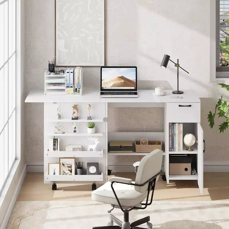 Mesa plegable para máquina de coser, escritorio lateral con ruedas para máquina de coser, estación de manualidades con ruedas con bloqueo para el hogar, dormitorio, espacios pequeños