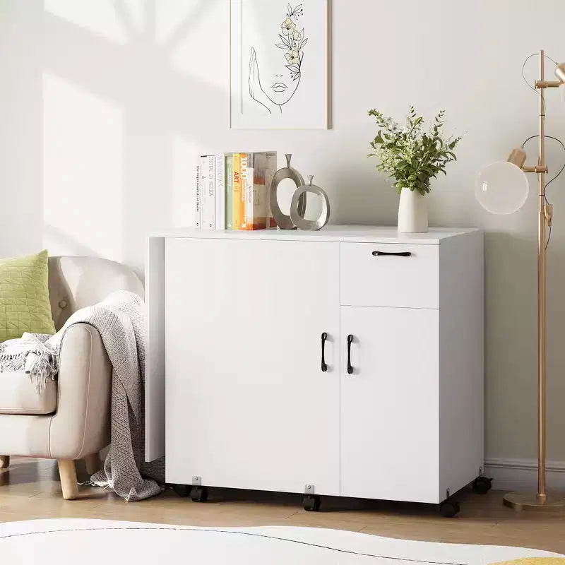 Mesa plegable para máquina de coser, escritorio lateral con ruedas para máquina de coser, estación de manualidades con ruedas con bloqueo para el hogar, dormitorio, espacios pequeños