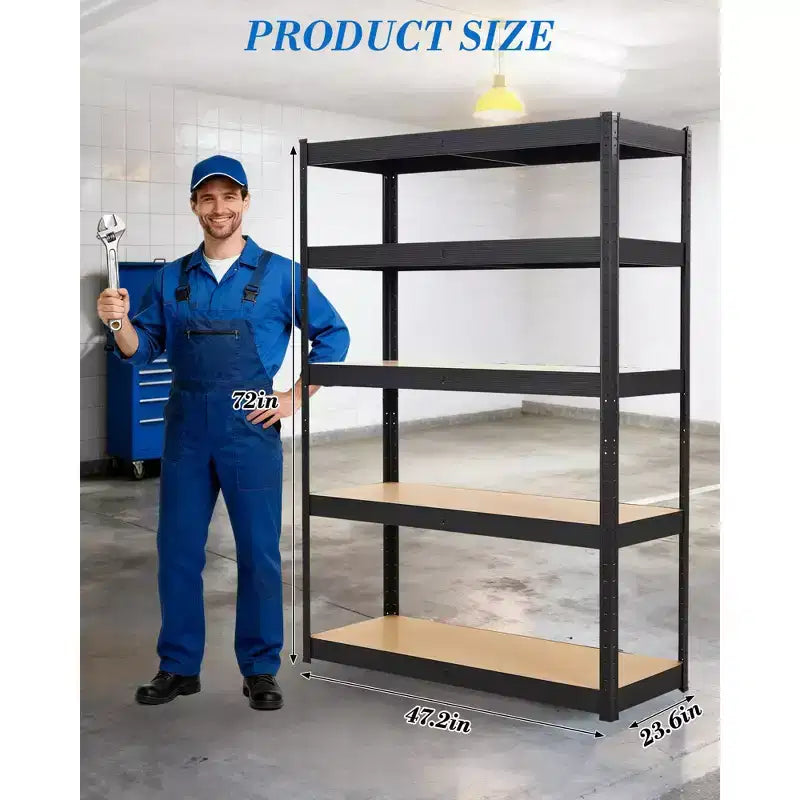 Estantería de garaje de alta resistencia de 5 niveles, estantería de acero ajustable con tablas de MDF, capacidad de 2000 lb