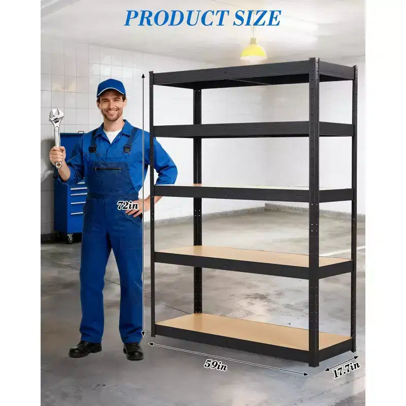 Estantería de garaje de alta resistencia de 5 niveles, estantería de acero ajustable con tablas de MDF, capacidad de 2000 lb
