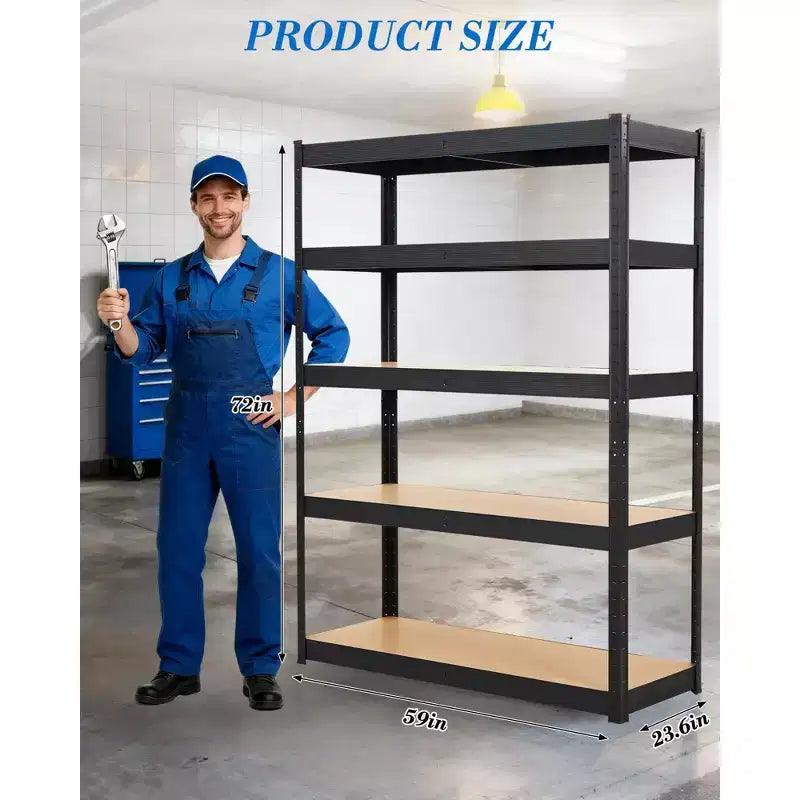 Estantería de garaje de alta resistencia de 5 niveles, estantería de acero ajustable con tablas de MDF, capacidad de 2000 lb