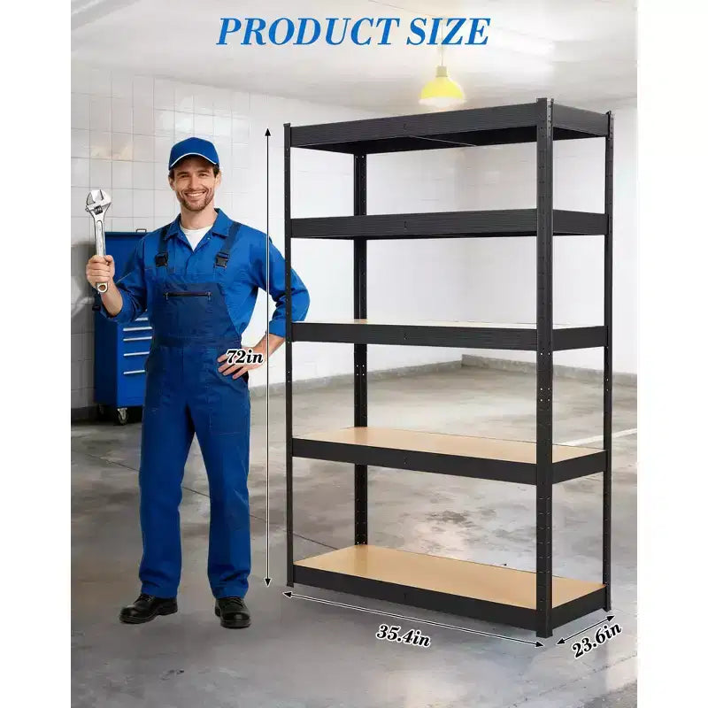 Estantería de garaje de alta resistencia de 5 niveles, estantería de acero ajustable con tablas de MDF, capacidad de 2000 lb