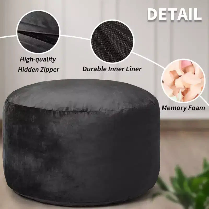 Puff con espuma viscoelástica de 1.2 m con funda de terciopelo lavable, negro