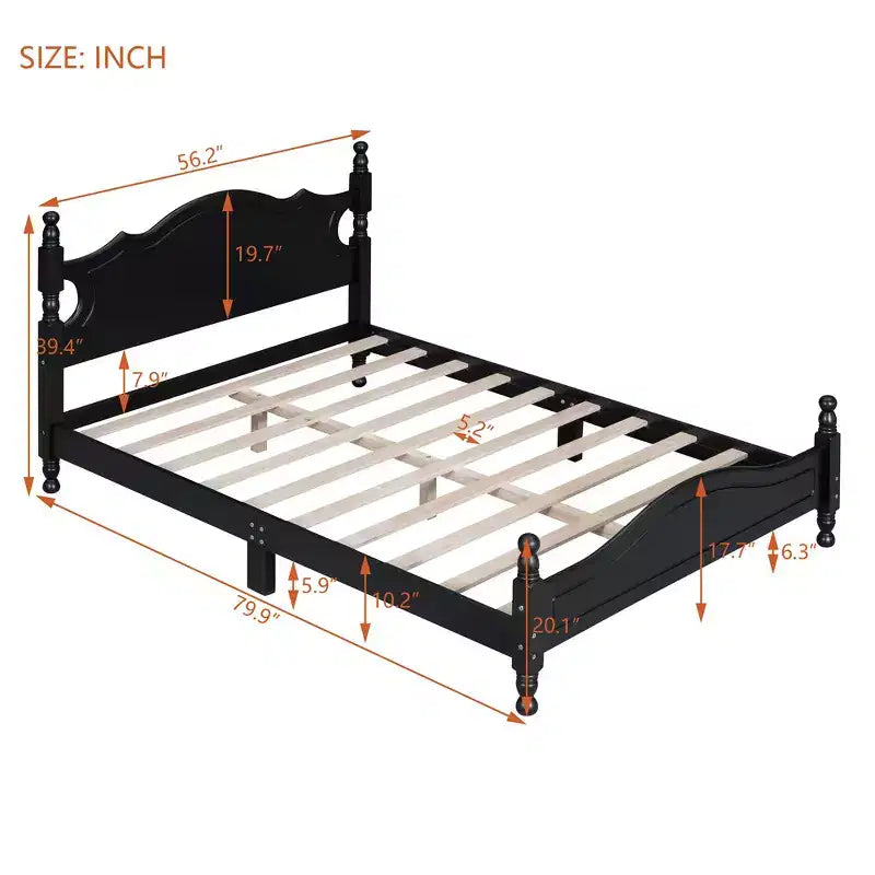 Base de cama de plataforma Queen de madera con soporte de listones de madera