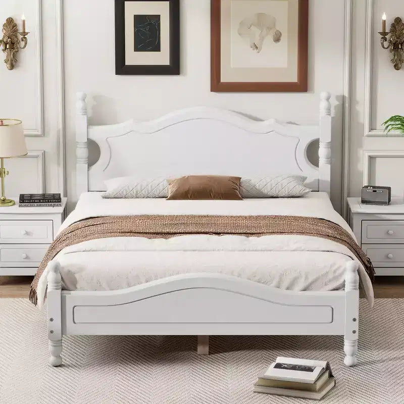 Base de cama de plataforma Queen de madera con soporte de listones de madera