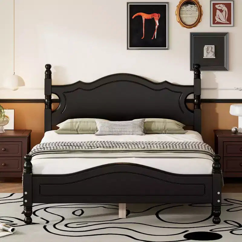 Base de cama de plataforma Queen de madera con soporte de listones de madera