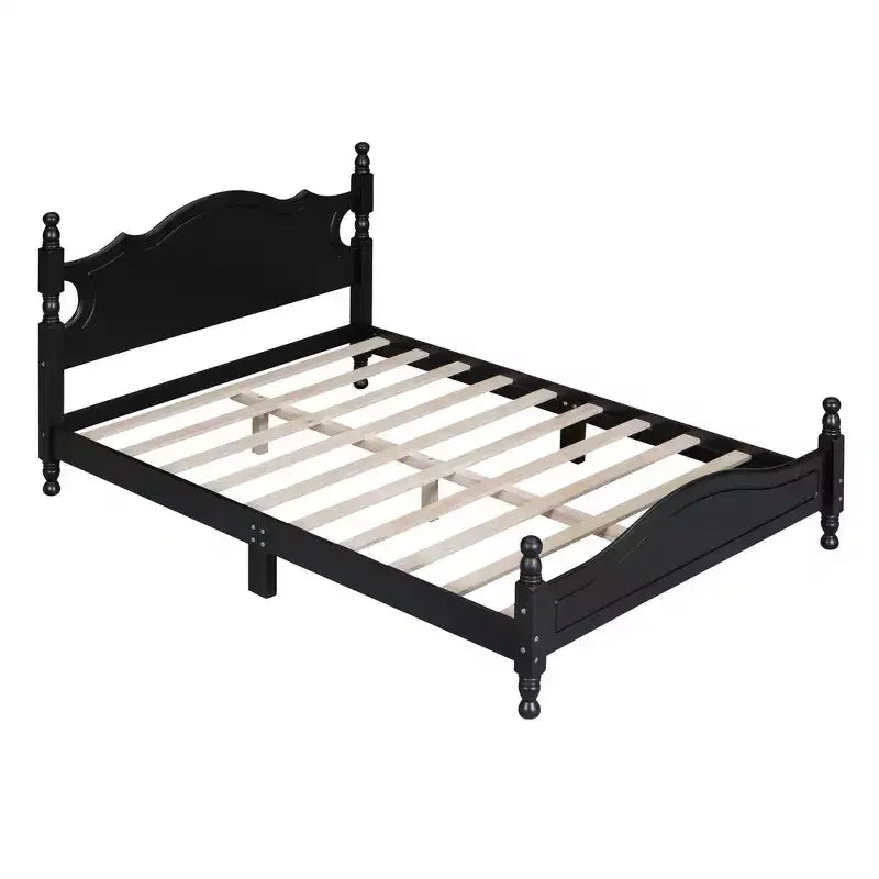 Base de cama de plataforma Queen de madera con soporte de listones de madera